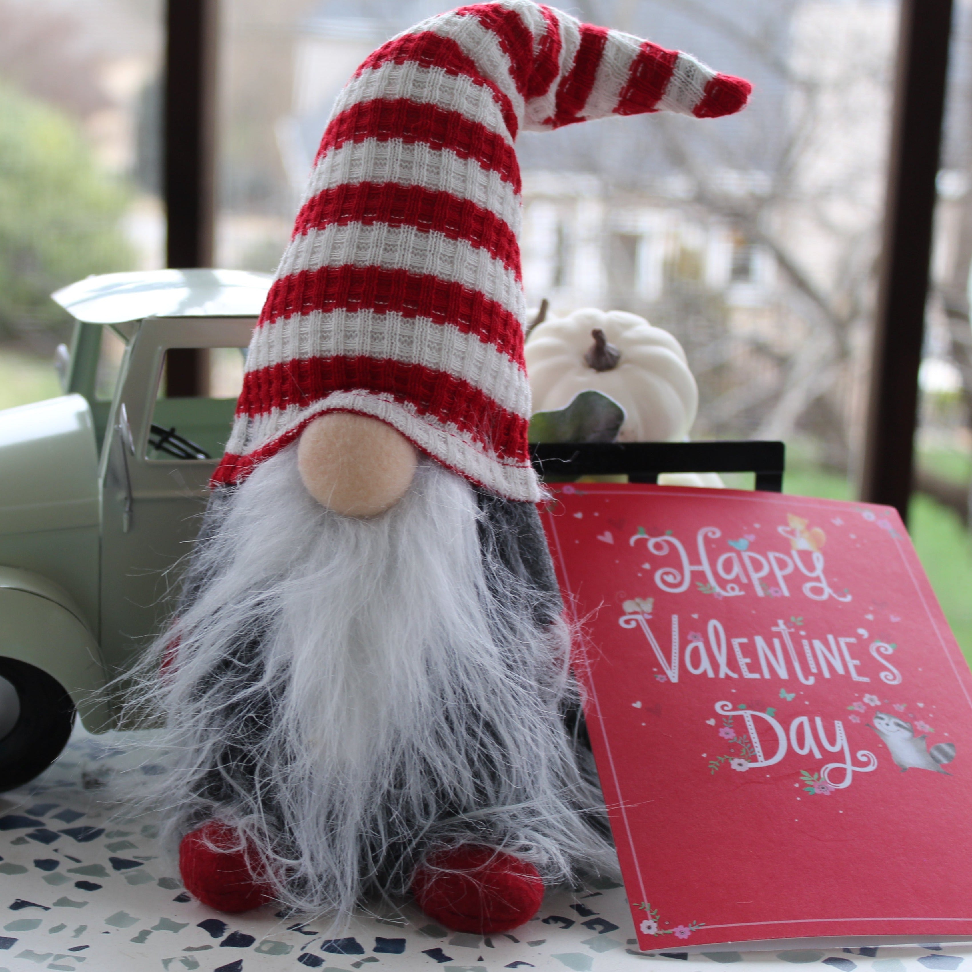 Valentine Gnome - Red Stripe Hat Winter Plush Gnomes, Handmade Gnome, Home Decorations