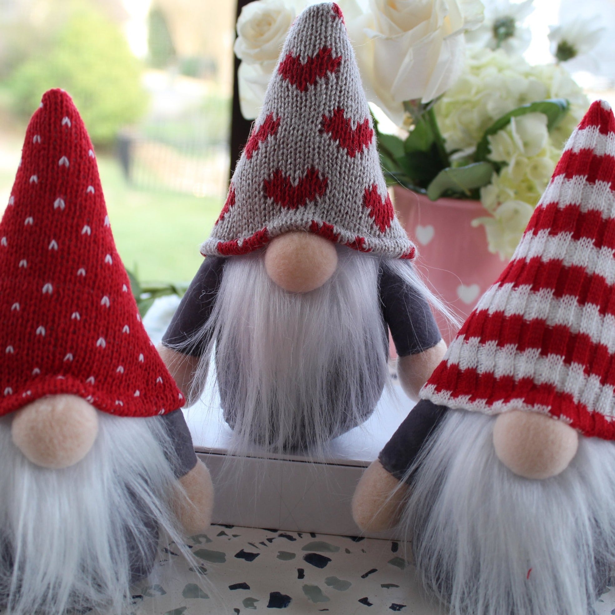 Triplet Valentines Gnome Decoration, Handmade Valentine's Decor