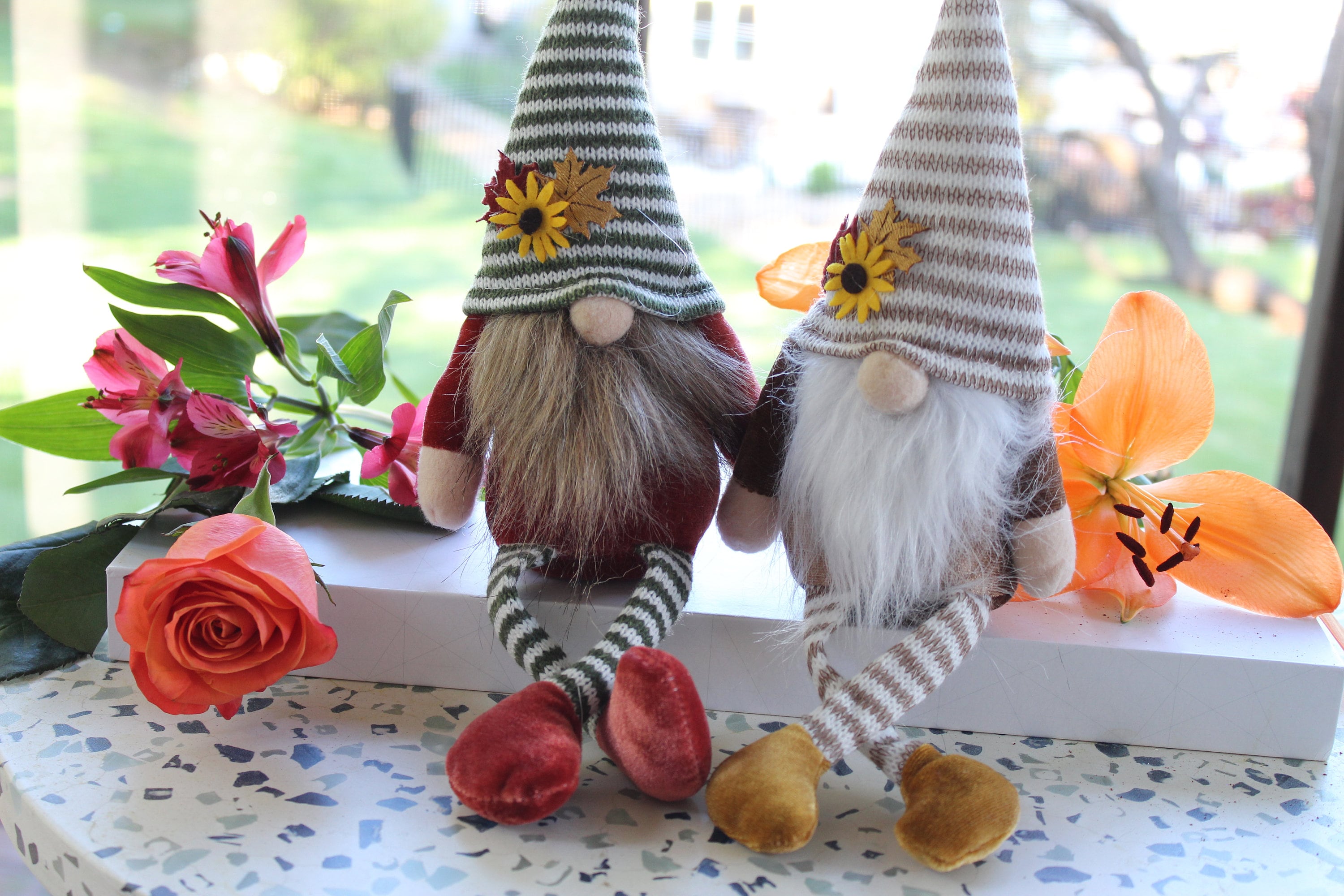 Pair of Fall Gnomes, Thanksgiving Gnomes, Autumn Gnomes for home, Adorable Handmade Gnomes, Scandinavian Nordic gnome - Tiered tray decor